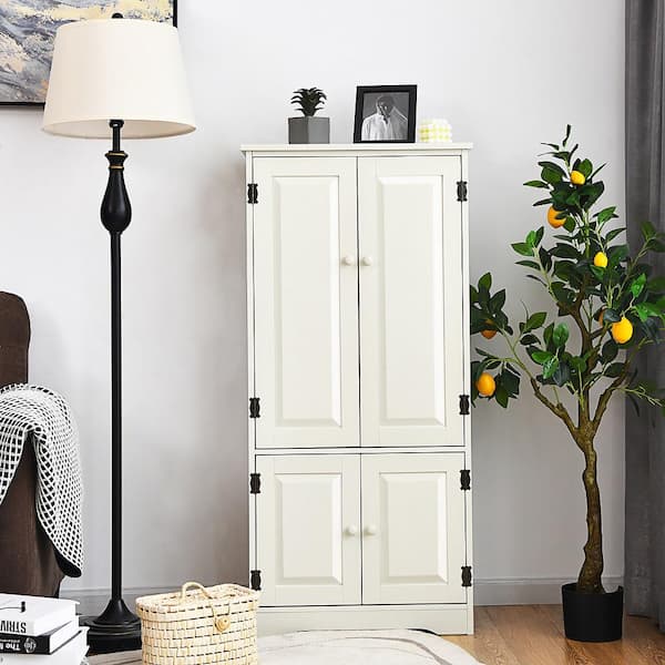 24 in. W x 13 in. D x 48.5 in. H Wood Freestanding Linen Cabinet with Adjustable Shelves Antique 2-Door in White
