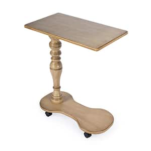 Mabry 24 in. Beige Rectangular Wood End Table/Tray Table with Casters