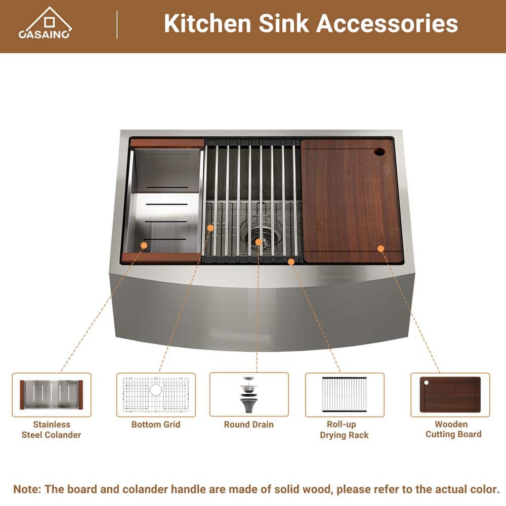 33" Brushed Nickel Stainless Steel Apron Kitchen Sink with Faucet