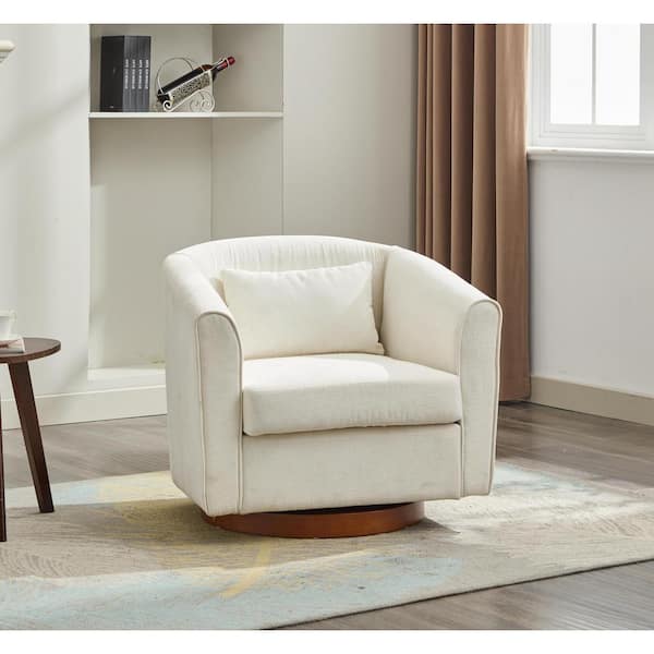 aisword Soft Chenille 360° Swivel Club Chair with Wood Base - Beige