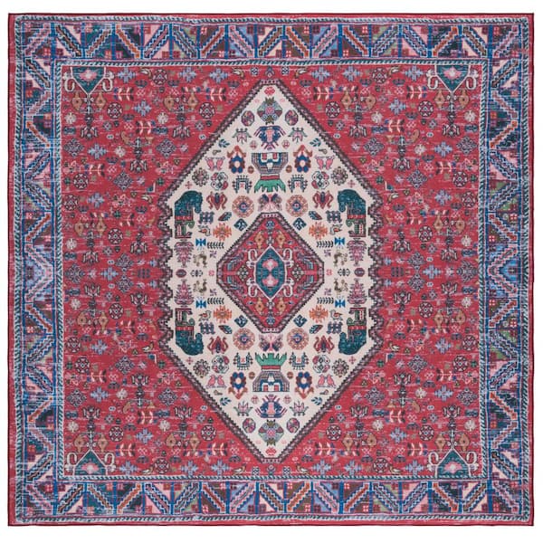 SAFAVIEH Tucson Beige/Rust 6 ft. x 6 ft. Machine Washable Border Floral Medallion Square Area Rug