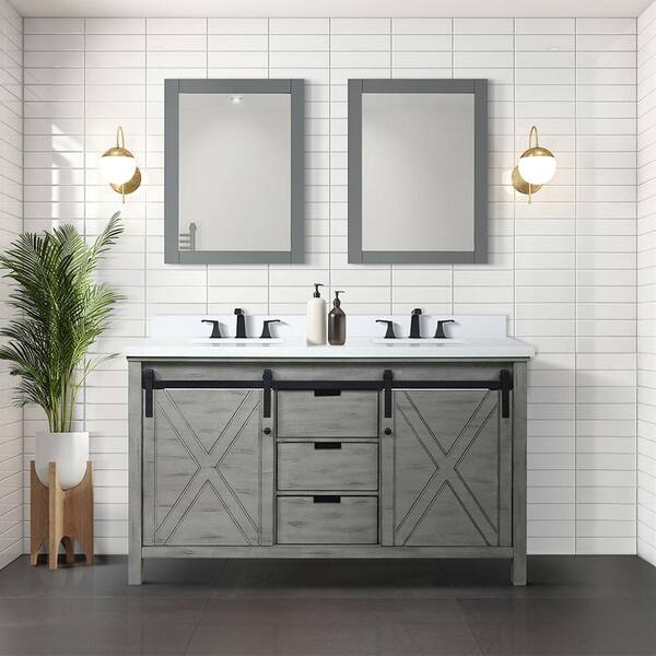 Lexora Marsyas 60-in Ash Grey Bathroom Vanity Cabinet (Mirror Included)