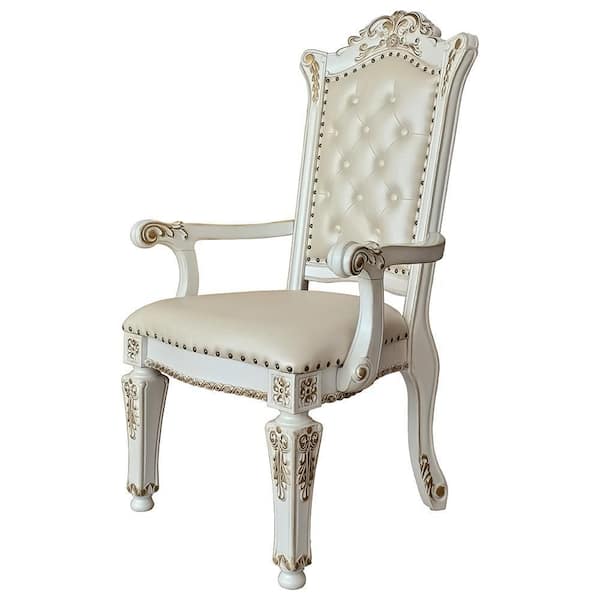 Acme Furniture Vendome Antique Pearl Leatherette Arm Chair Set of 2