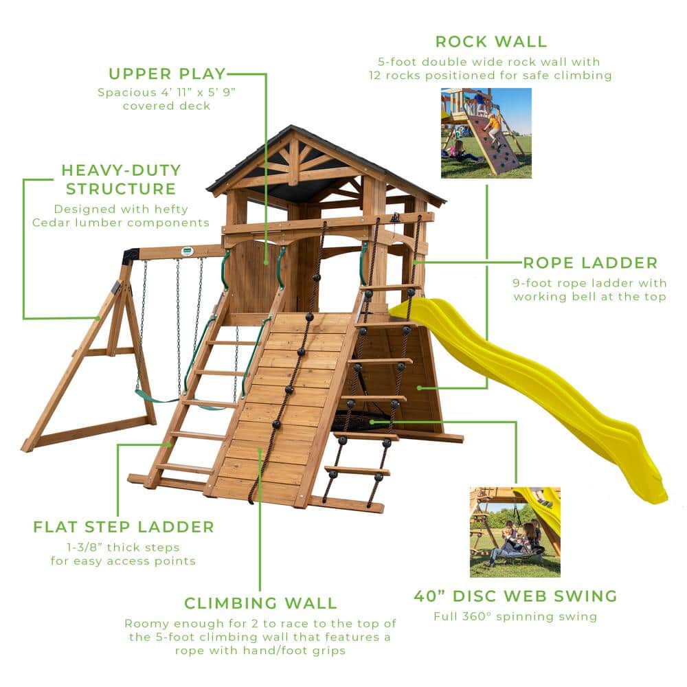 Cedar Endeavor Swing Set with Yellow Wave Slide