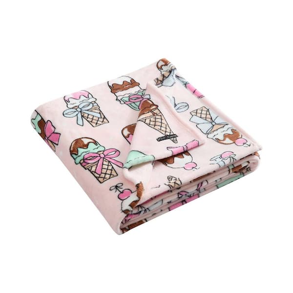 Coquette Ice Cream 1-Piece Pink Plush Fleece 60 x 70 Throw Blanket