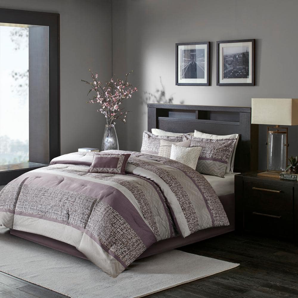 California King Purple Microfiber Jacquard Comforter Set