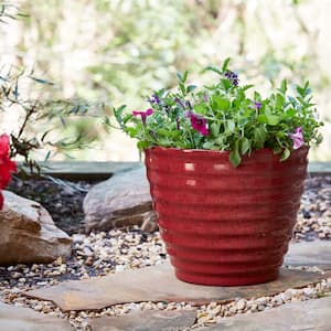 Beehive Medium 14 in. x 11.5 in. 20 qt. Red Resin Decorative Pots Outdoor Planter