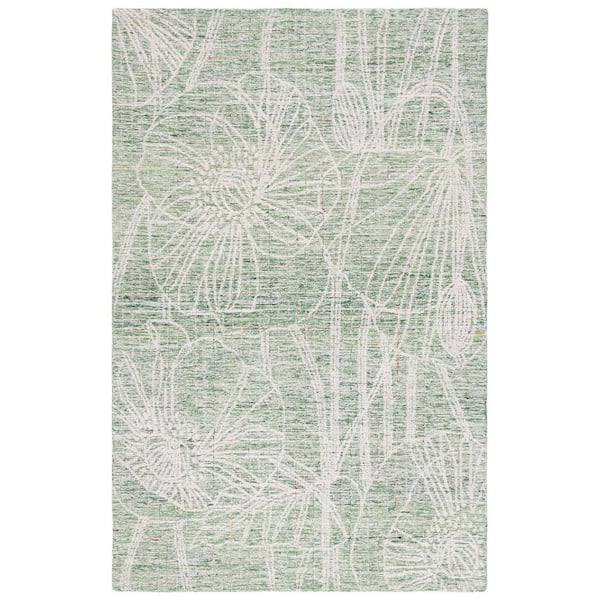 Metro 8 ft. x 10 ft. Green/Ivory Floral Crosshatch Area Rug