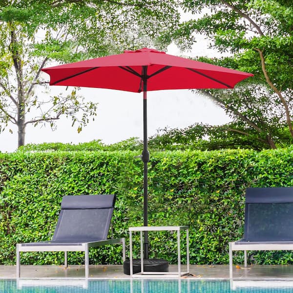 7.5 ft. Aluminium Market Tilt Patio Umbrella in Red with Base