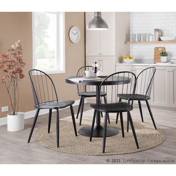 Riley Black Wood and Black Metal High Back Dining Chair (Set of 2)