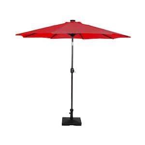Marina 9 ft. Market Patio Solar LED Umbrella in Red with 50 lbs. Concrete Base