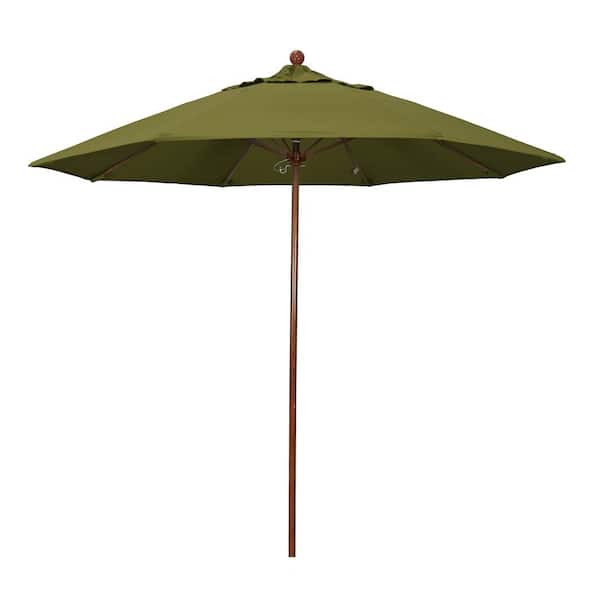 California Umbrella 9 ft. Woodgrain Aluminum Commercial Market Patio Umbrella Fiberglass Ribs and Push Lift in Palm Pacifica