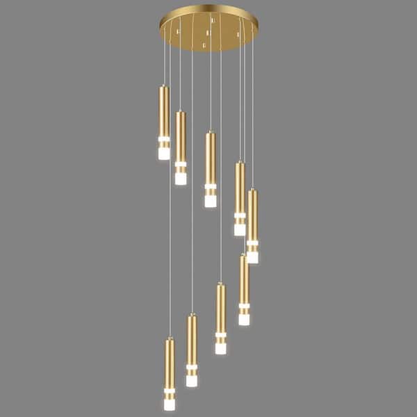 Home Lighting 1.57 in. 9-Light Gold Modern Dimmable Integrated LED Pendant Light For Kitchen Island（JP-082-9Y）