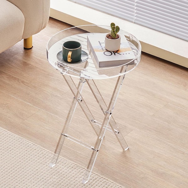 SKYSHALO Acrylic Folding Tray Table, Acrylic End Table with