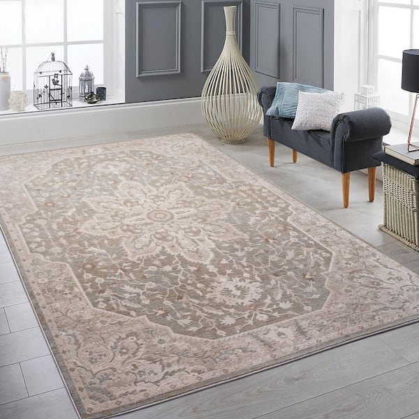 Solara 9 ft. x 12 ft. Gray Medalion Area Rug