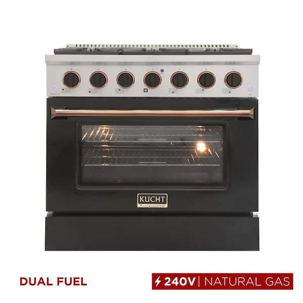 Kucht 36 in. 5.2 cu. ft. Dual Fuel Range with Gas Stove and Electric Oven with Convection Oven in Black with Gold Handle