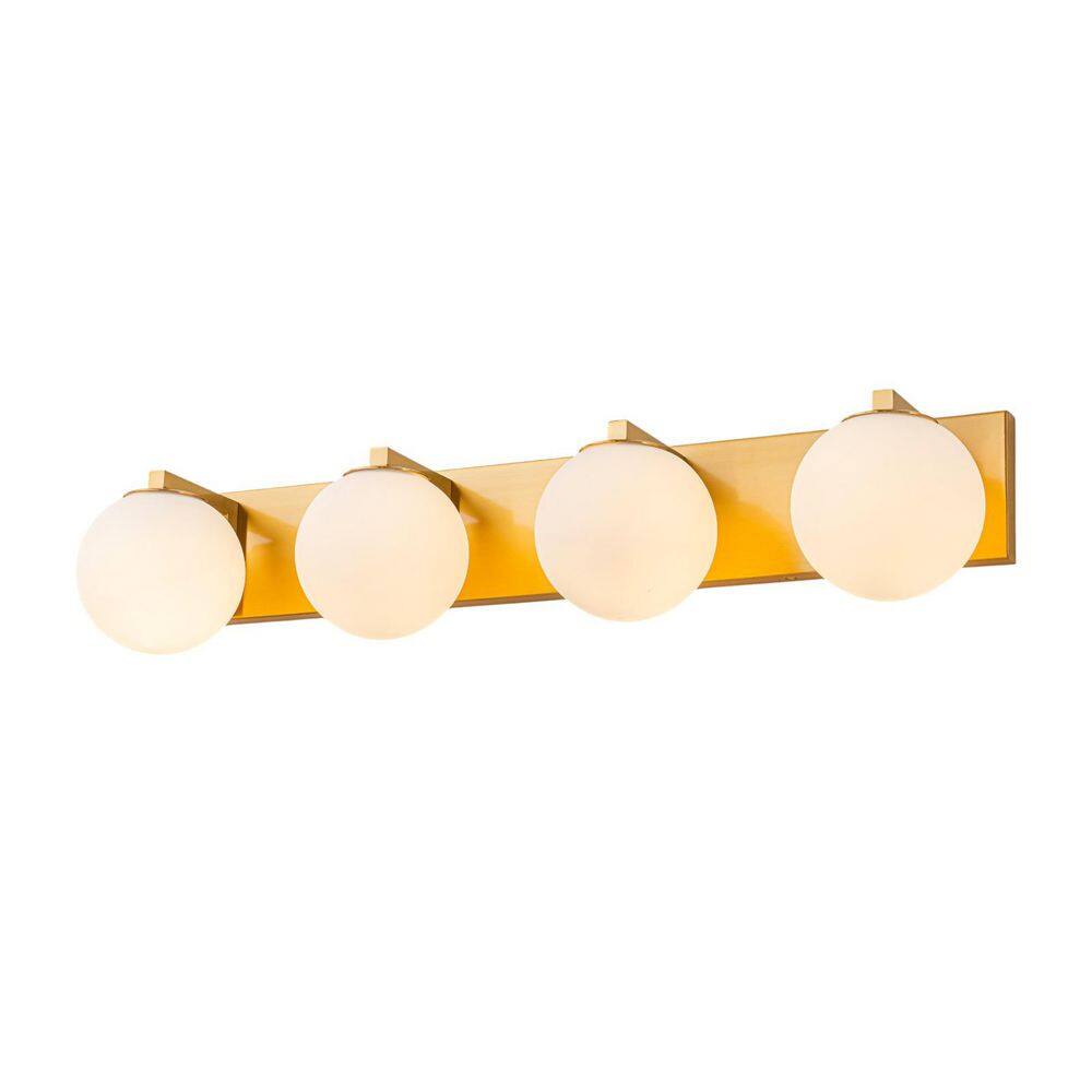 Lucie 29.5 in. 4-Light Brass Mid-Century Modern Bathroom Bar Vanity Light with Milk Opal Glass Shades price history on PriceWatchPro