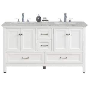 Britney 60 in. W x 22 in. D x 34 in. H Double Bath Vanity in White with White Carrara Marble Top with White Sinks