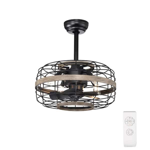 Sunpez 18 in. Indoor Matte Black Industrial Style Cage Ceiling Fan with Remote Included and AC Reversible Motor