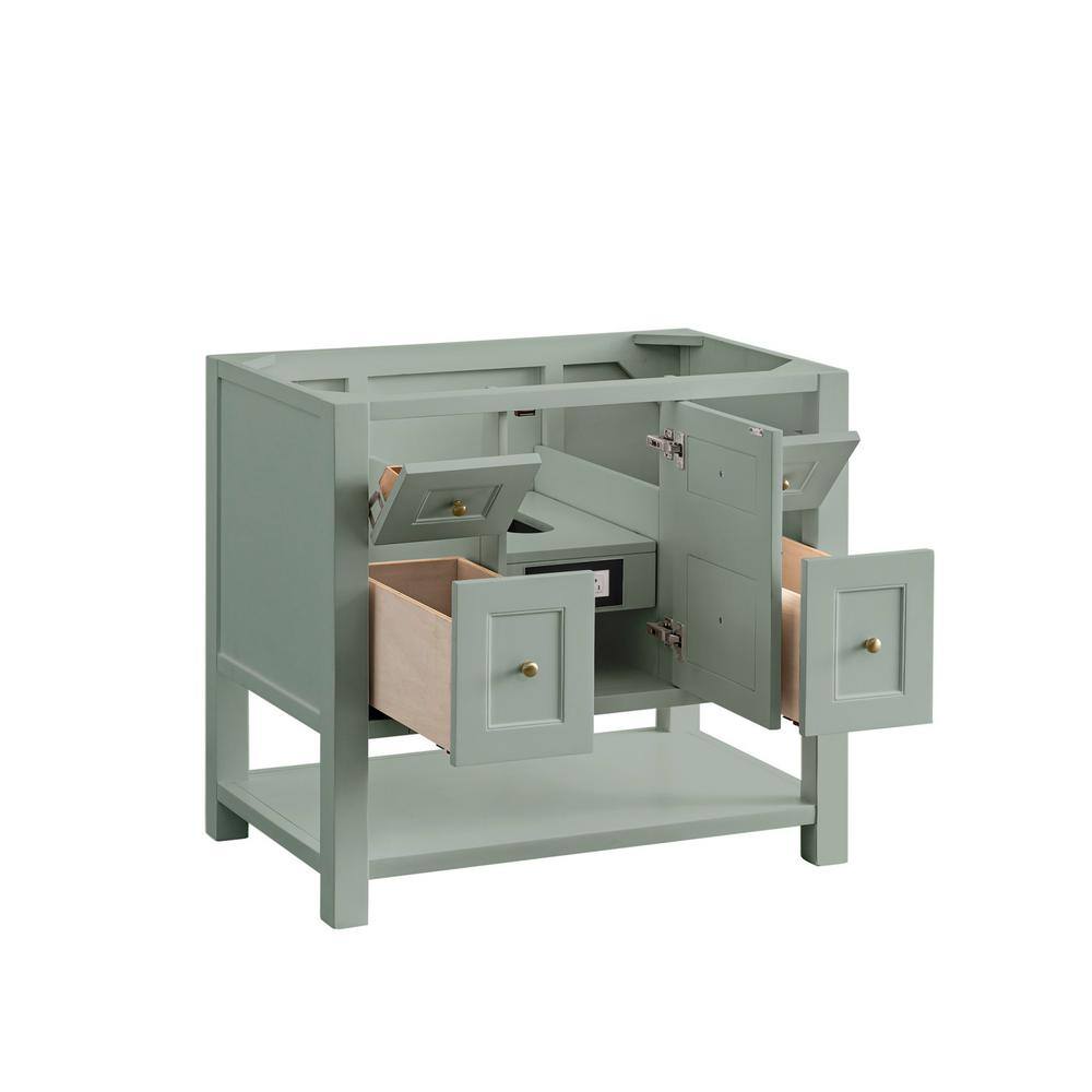 Smokey Celadon Green Solid Wood Single Vanity Base with Brass Knobs