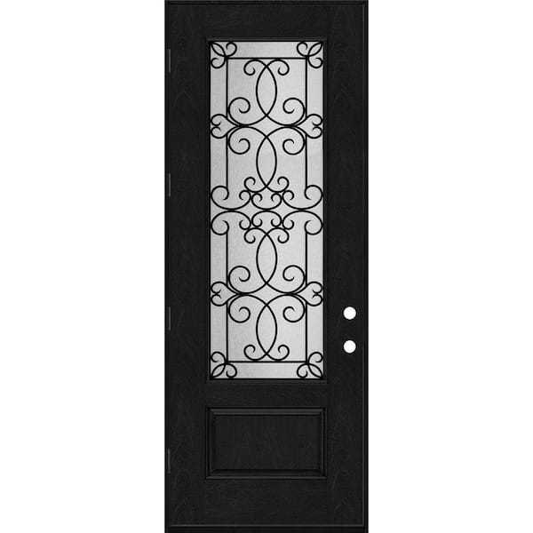 Regency 36 in. x 96 in. 3/4Lite Georgian Decorative Glass RHOS Onyx Mahogany Fiberglass Prehung Front Door