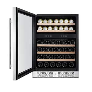 24 in. Dual Zone 46-Bottle Free Standing Wine Cooler in Stainless Steel