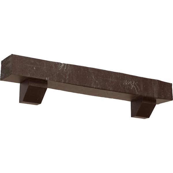 Ekena Millwork 4 in. x 6 in. x 4 ft. Knotty Pine Faux Wood Fireplace Mantel Kit with Ashford Corbels, Aged Pecan
