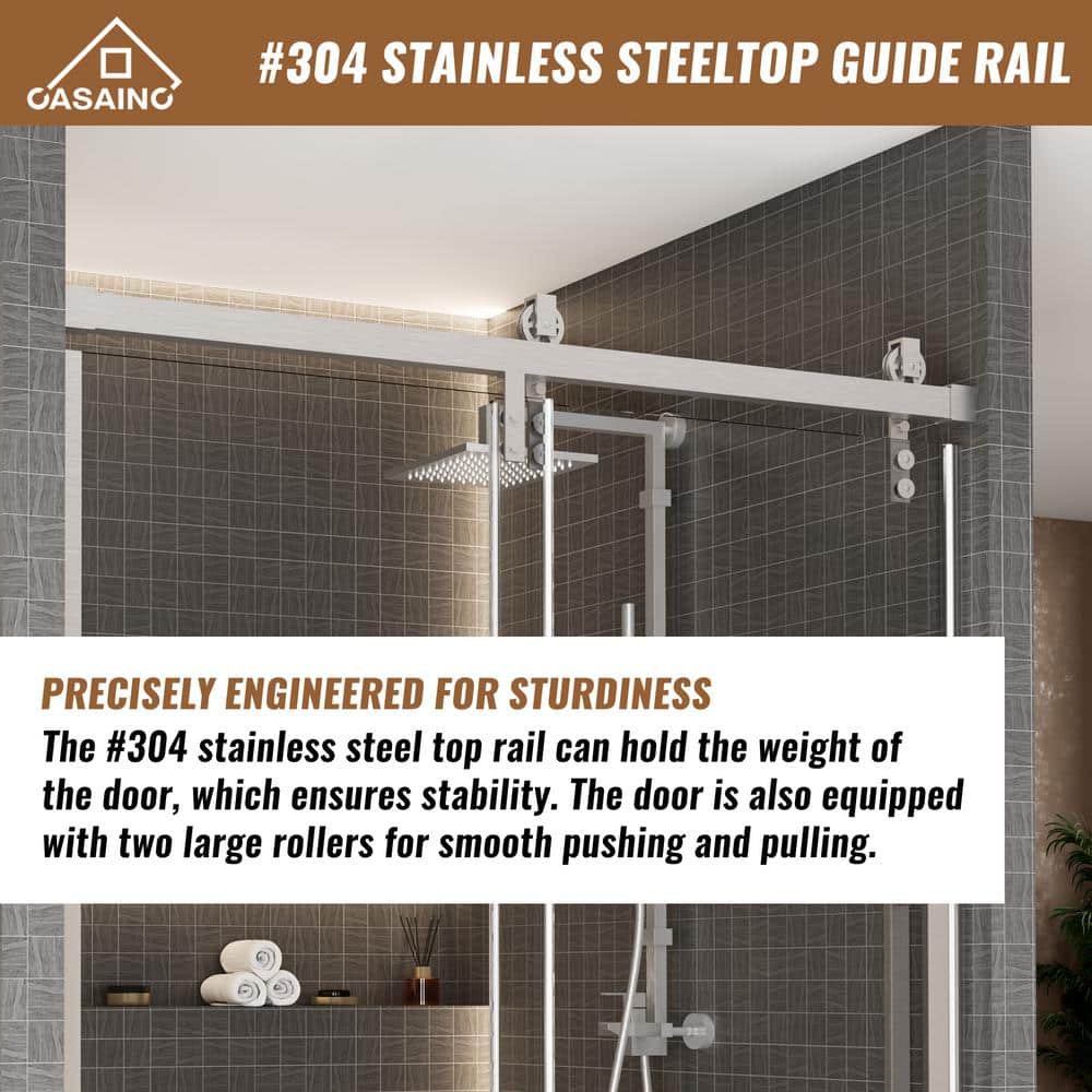 60'' Brushed Nickel Frameless Sliding Shower Door with Clear Glass