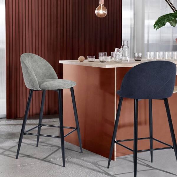 GOJANE 37.80 in. Navy Blue Metal Frame Bar Stools (Set of 2 ...