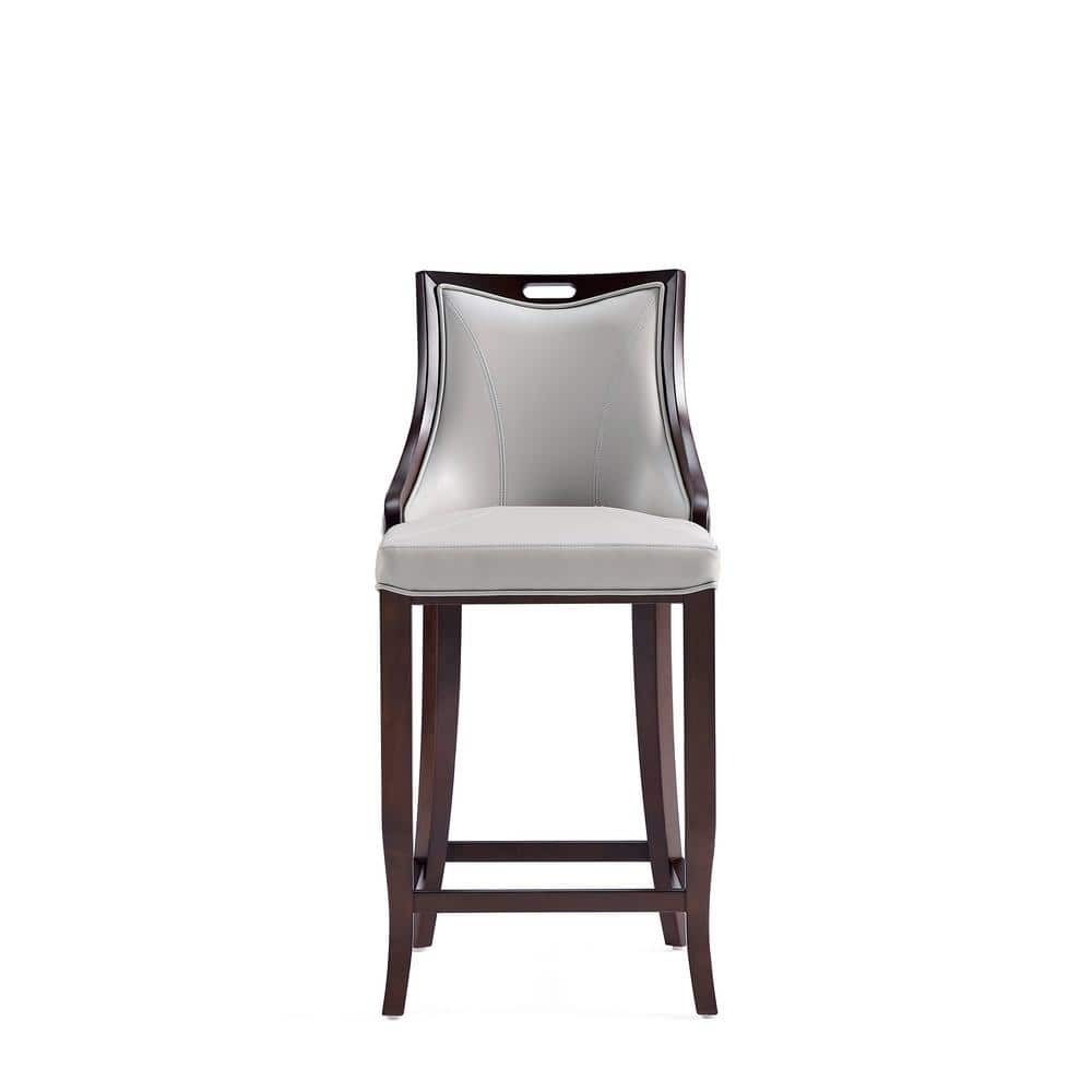 Set of 3 Light Grey Faux Leather and Walnut Wood Barstools