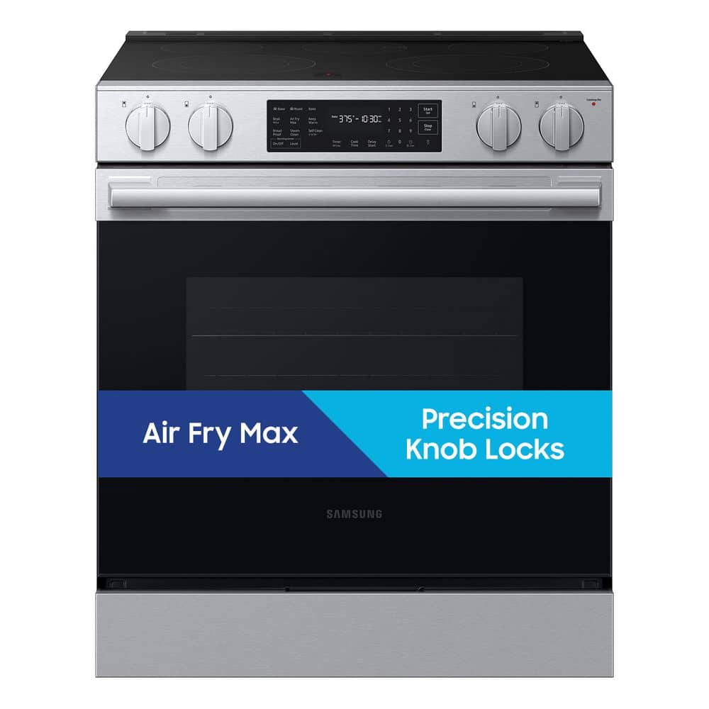 Bespoke 30 in. 5 Burner Smart Slide-In Electric Range in Stainless Steel with No Preheat Air Fry Max