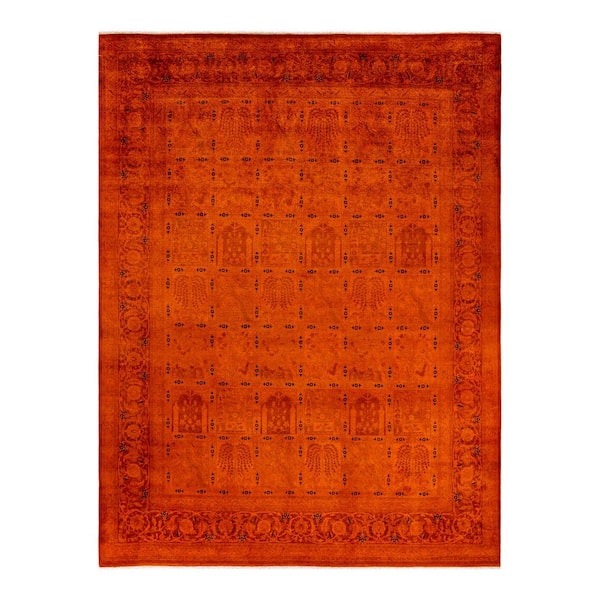 Solo Rugs Fine Vibrance, One-of-a-Kind Hand-Knotted Area Rug - Orange, 8 X 11