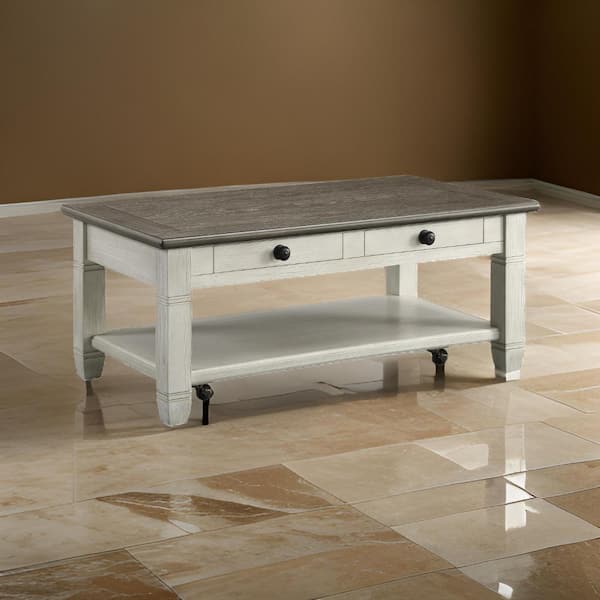 Benjara Rome 26 in. Brown and Black Rectangle Wood Coffee Table with 2 Drawers