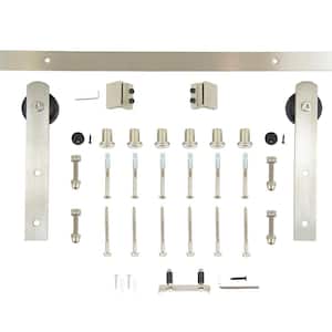 Expressions 78 in. Brushed Stainless Steel Straight Strap Sliding Barn Door Hardware and Track Kit