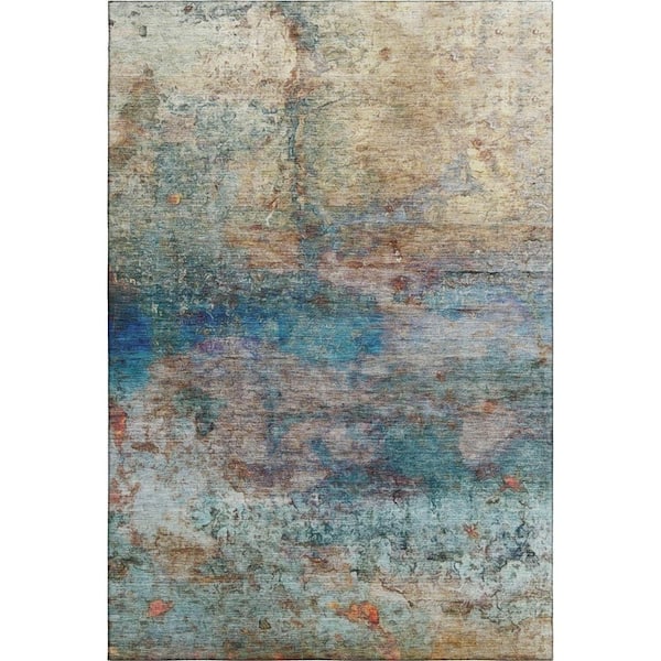 Mayfield Premium Machine Washable Abstract AMF2100 Teal 5 ft. x 7 ft. 6 in. Area Rug