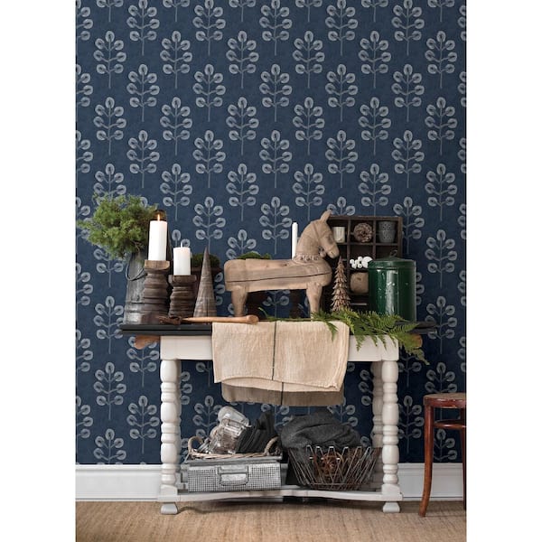Plum Tree Dark Blue Botanical Matte Pre-Pasted Paper Strippable Wallpaper