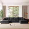 Nestfair 142 in. W Fully Compressed U-Shaped Corduroy Modular Sectional Sofa in. Black with Ottomans and No Assembly CSSGT728B