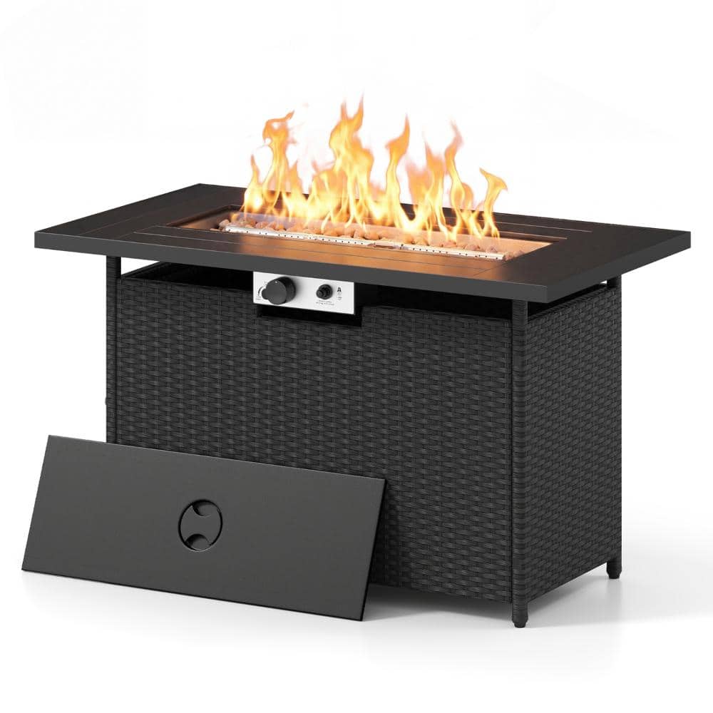 44.5 in. PE Rattan and Stainless Steel Outdoor Propane Fire Pit Table with 50,000 BTU Output, Black and Gray price history on PriceWatchPro