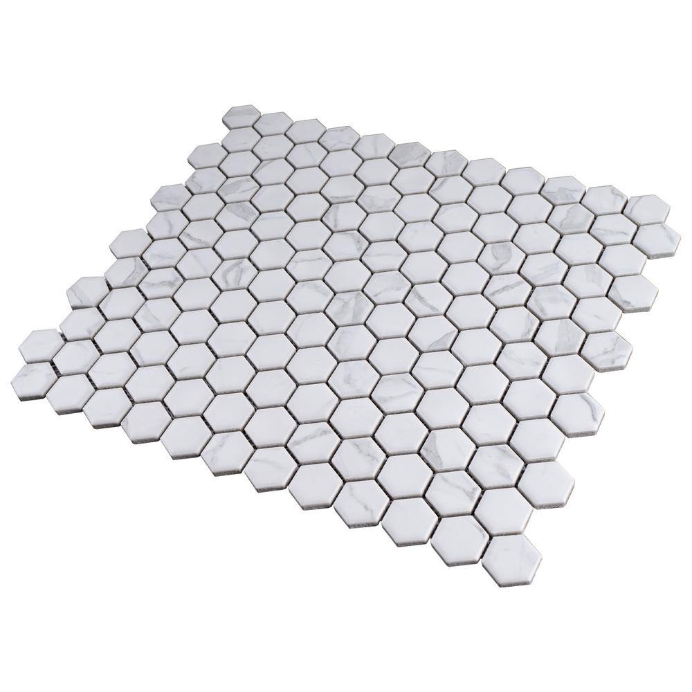 White Hexagon Porcelain Mosaic Tile with Marble Look