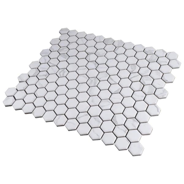 MOLOVO Porcetile White Cararra 10.24 in. x 11.82 in. Hexagon