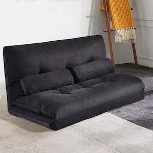 Black Adjustable Folding Futon Sofa with Two Pillows