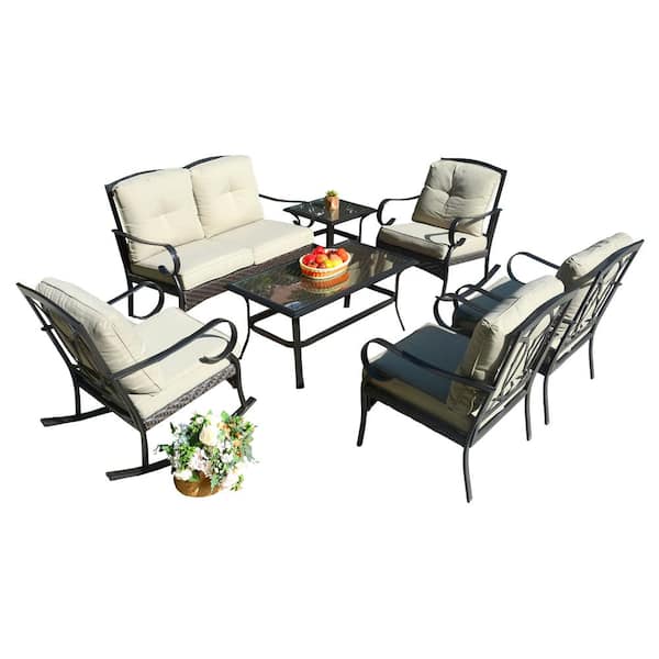 DIRECT WICKER Jessica 7-Piece Wicker Patio Conversation Set with Beige Cushions