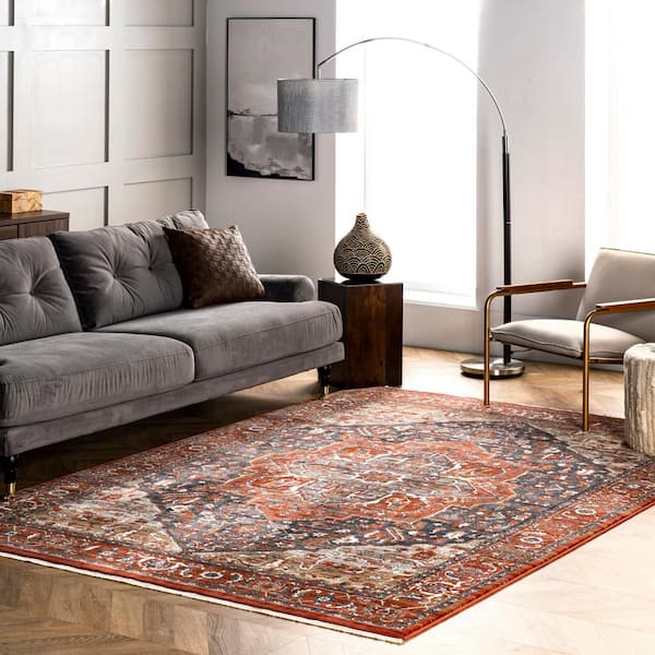 Oliveira Floral Medallion Fringe Red 5 ft. 3 in. x 7 ft. 7 in. Indoor Area Rug
