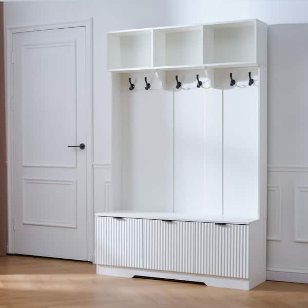 Selena Warm White 75.4 in. H Storage Cabinet with 3 Cabinets, 3 Storage Clothes Rack