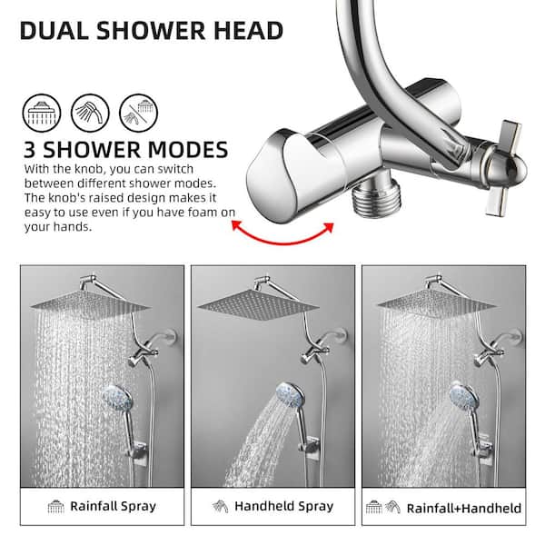 Zalerock Rain 9-Spray Wall Mounted Dual Shower Head and Handheld