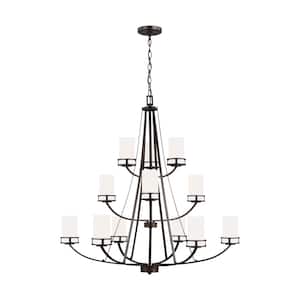 Robie 12-Light Burnt Sienna Craftsman Transitional Empire Chandelier with Etched White Inside Glass Shades and LED Bulbs