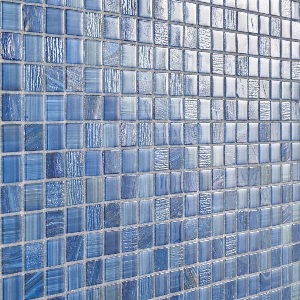 Toluca 12" x 12" Blue Polished Glass Mosaic Tile
