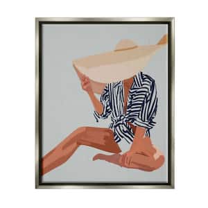 Woman Obscured By Sun Hat Summer Beach Portrait Design by Amelia Noyes Floater Frame People Art Print 31 in. x 25 in.