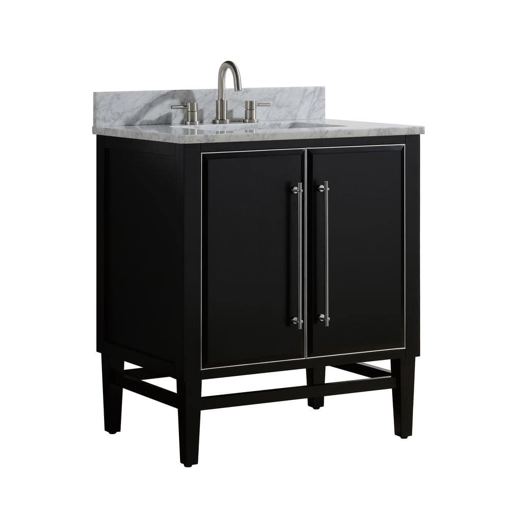 Mason 30" Black Solid Wood Vanity with Carrara Marble Top