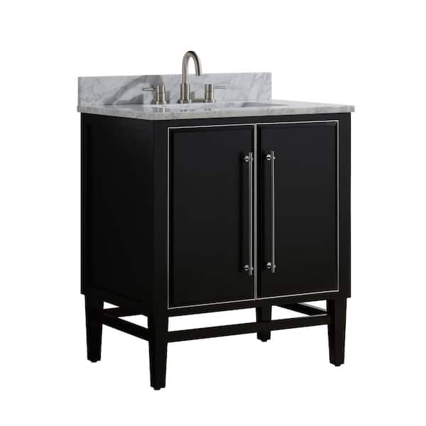 Mason 31 in. Single Sink Black with Silver Trim Bath Vanity with Carrara White Marble Top